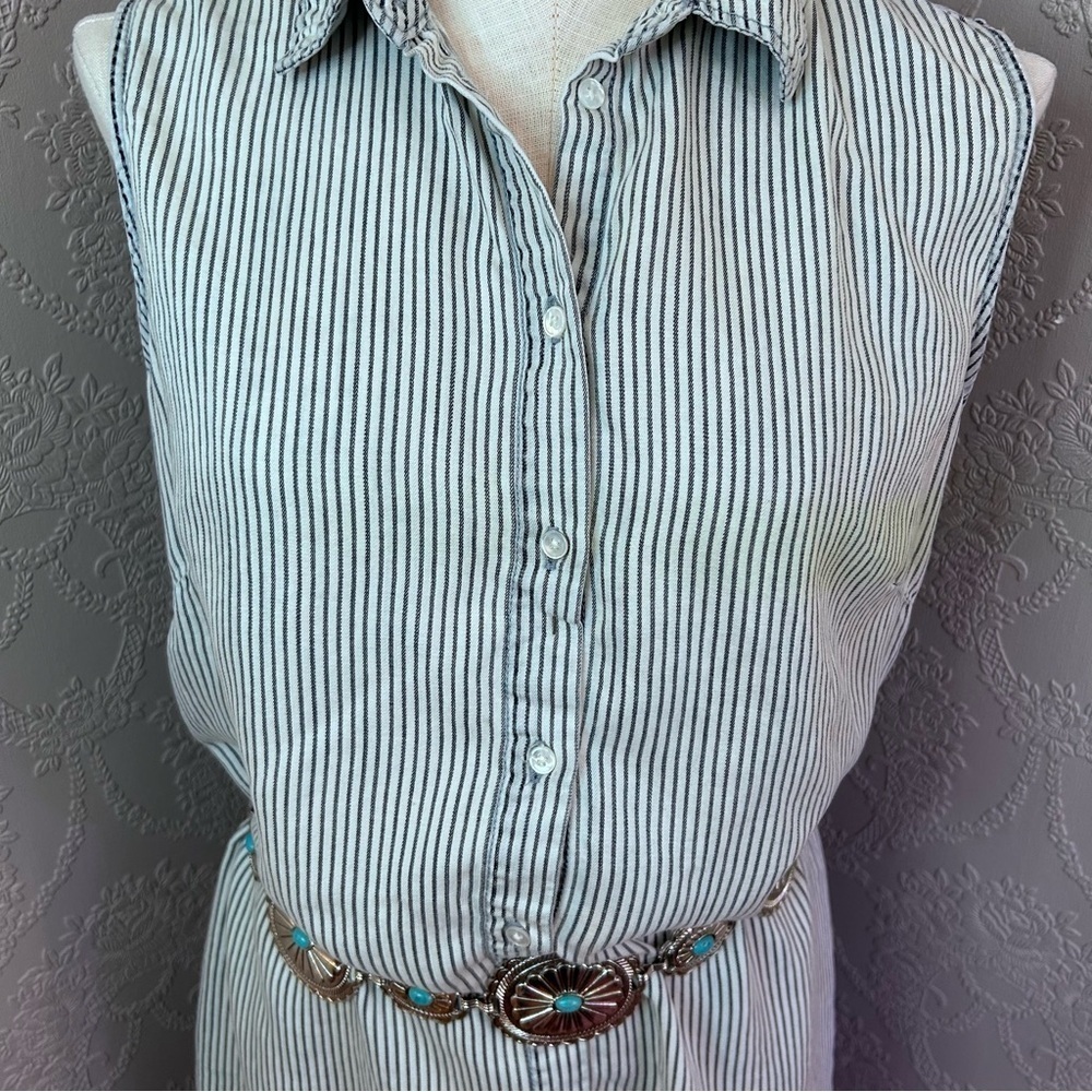 Striped Sleeveless Shirt Dress with Belt Workshop L Large Pin Stripe shirt - Picture 2 of 5